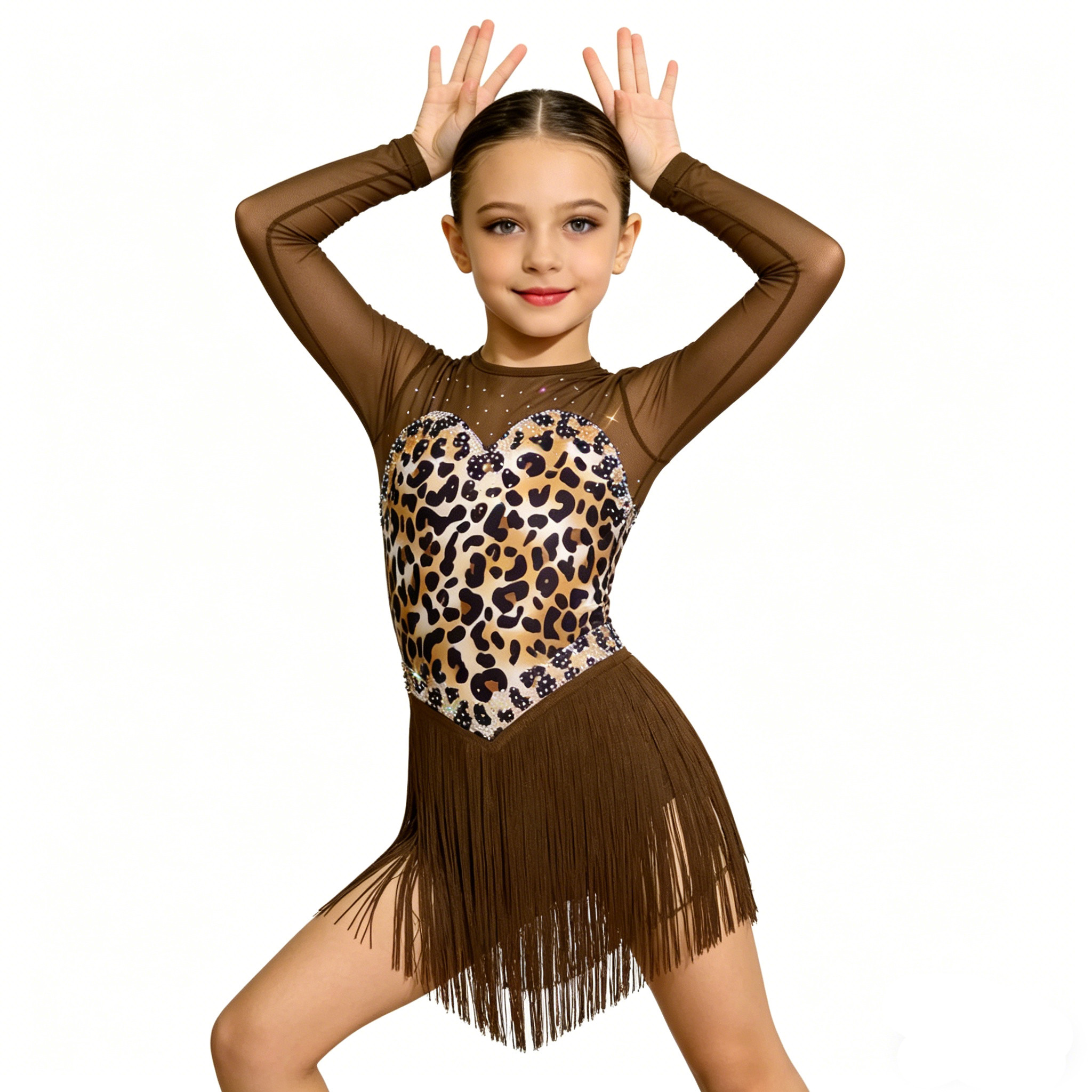 Baby Clothing Size - Girls Leopard Sheer Mesh Rhinestone Tassel