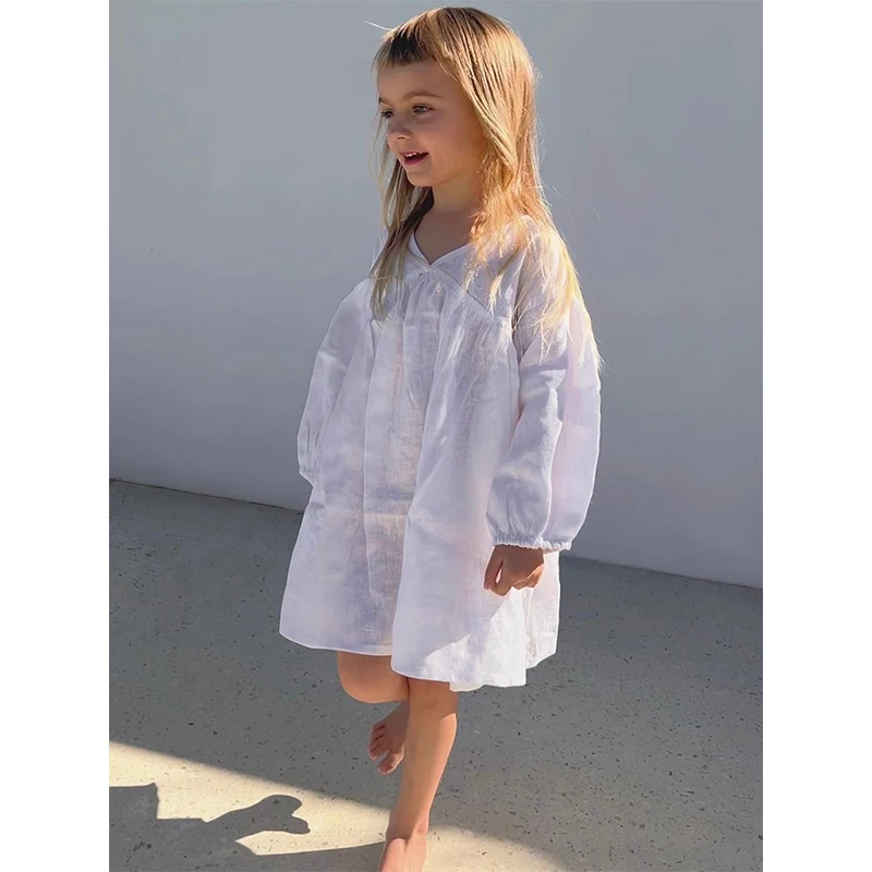 Girls White Linen V-neck Long- – обзор и цена Baby Clothing Zara